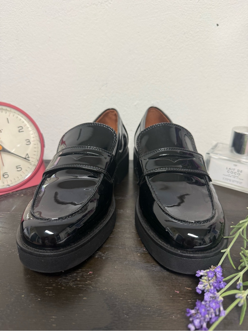 Women Black Patent Leather Penny Loafers